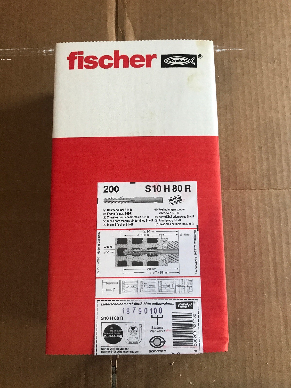 Fischer S10h80r Plastic Anchors