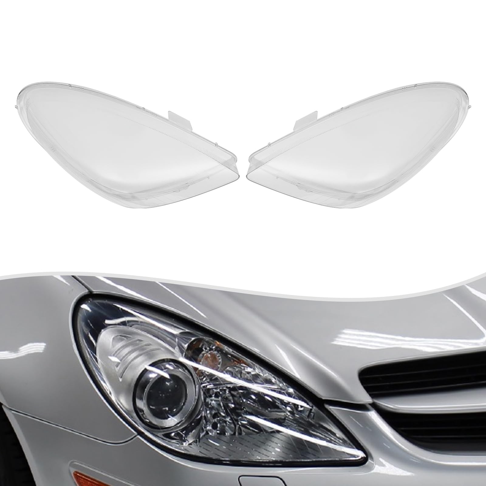 Pair Headlight Lens Cover Clear Front Left Right for SLK R171 2005-2011