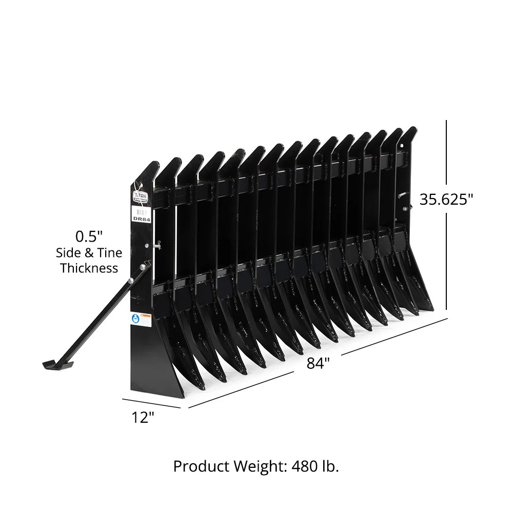 Titan Attachments Skid Steer Root Rake Attachment 84in Wide, Quick Tach
