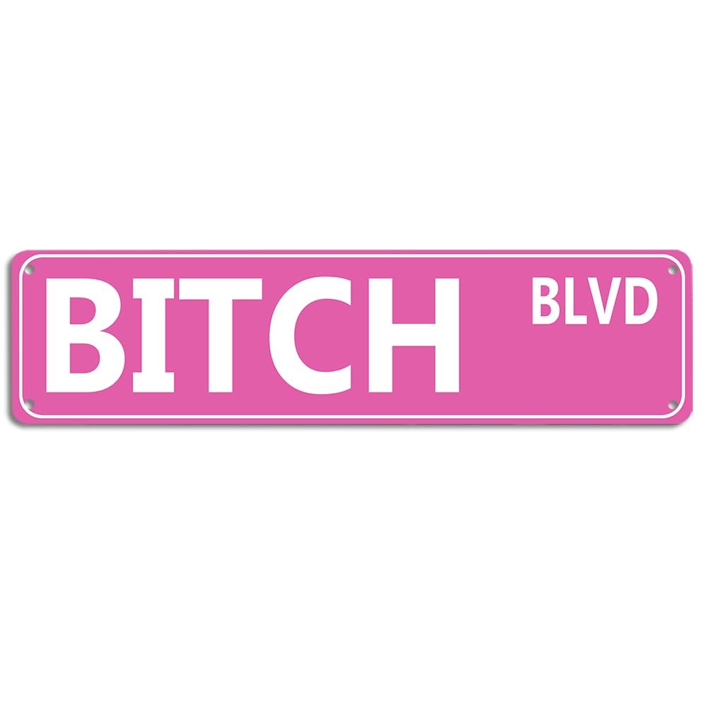 Retro Pink Tin Metal Sign – ‘BITCH BLVD’ – Bold Statement Decor for Home, Bar, o
