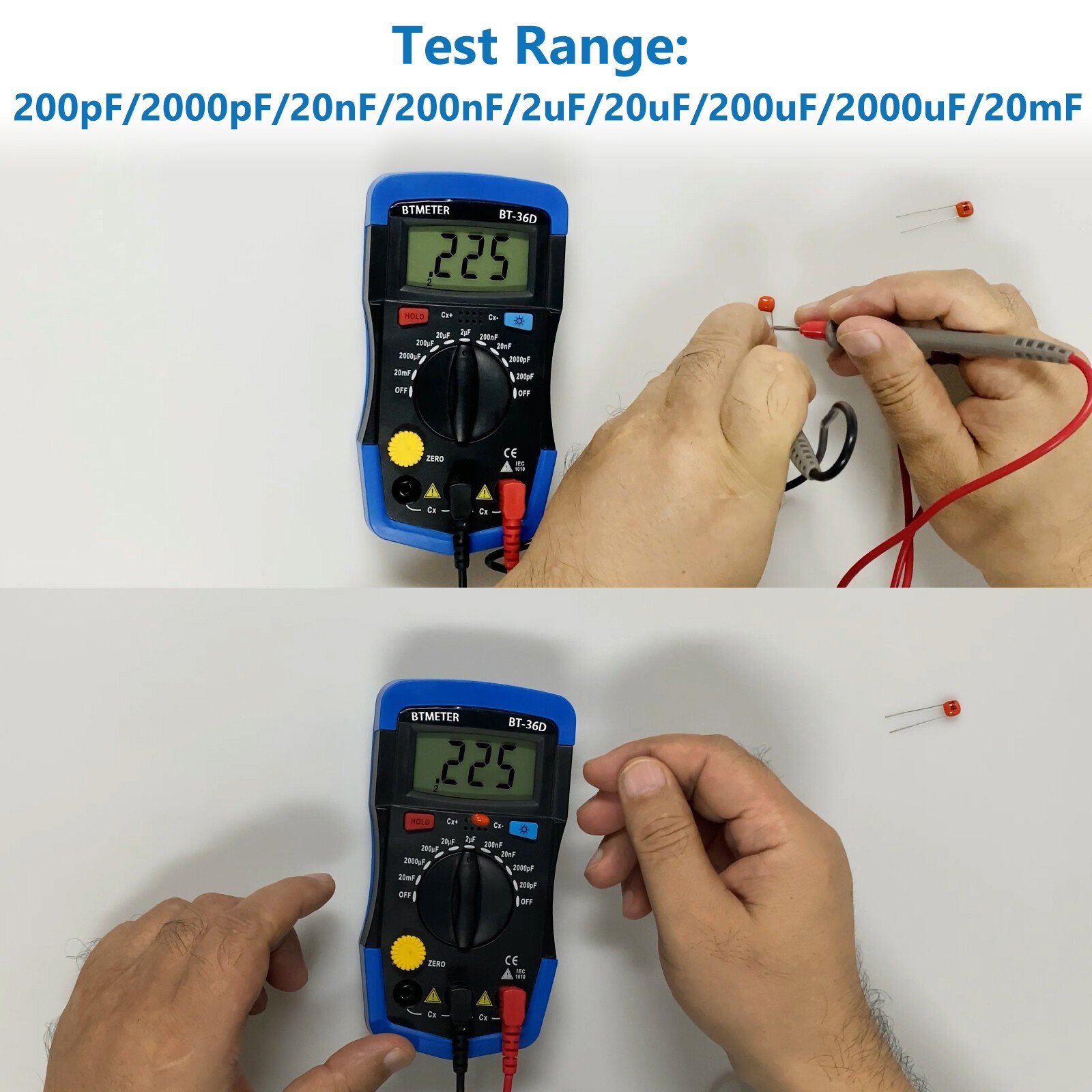 Handheld Capacitor Tester Multimeter Capacitance Meter 200pF-20mF Back Light