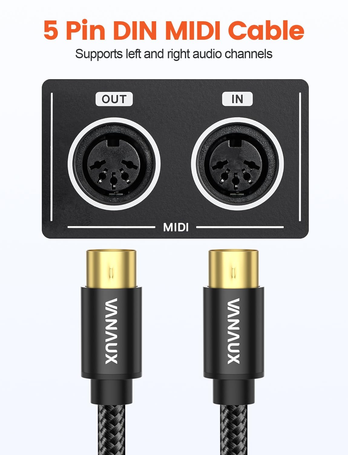 2 Pack Black MIDI Cable 6.6 FT 2M Male To 5Pin Keyboard Rack Synth Audio