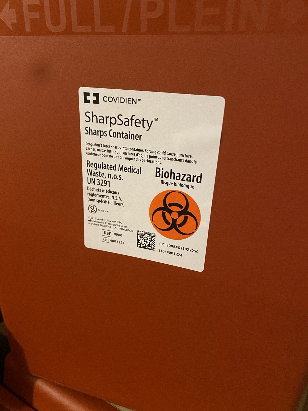 1 Case/10ct 8 galRed SharpSafety Sharps Container Hinged Lid Covidien 8980