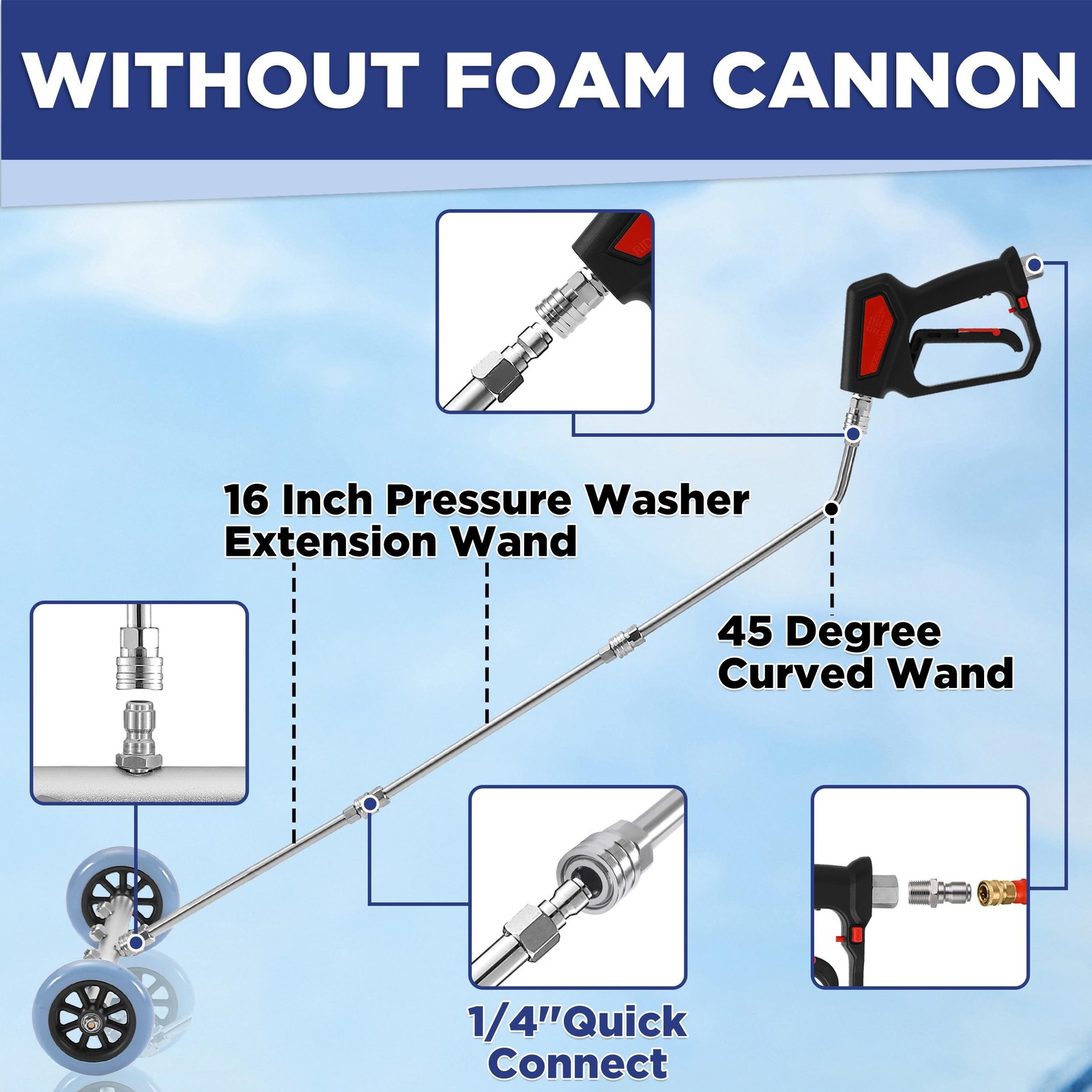 RIDGE WASHER Pressure Washer Undercarriage 16 Inch + Foam Cannon, Silver