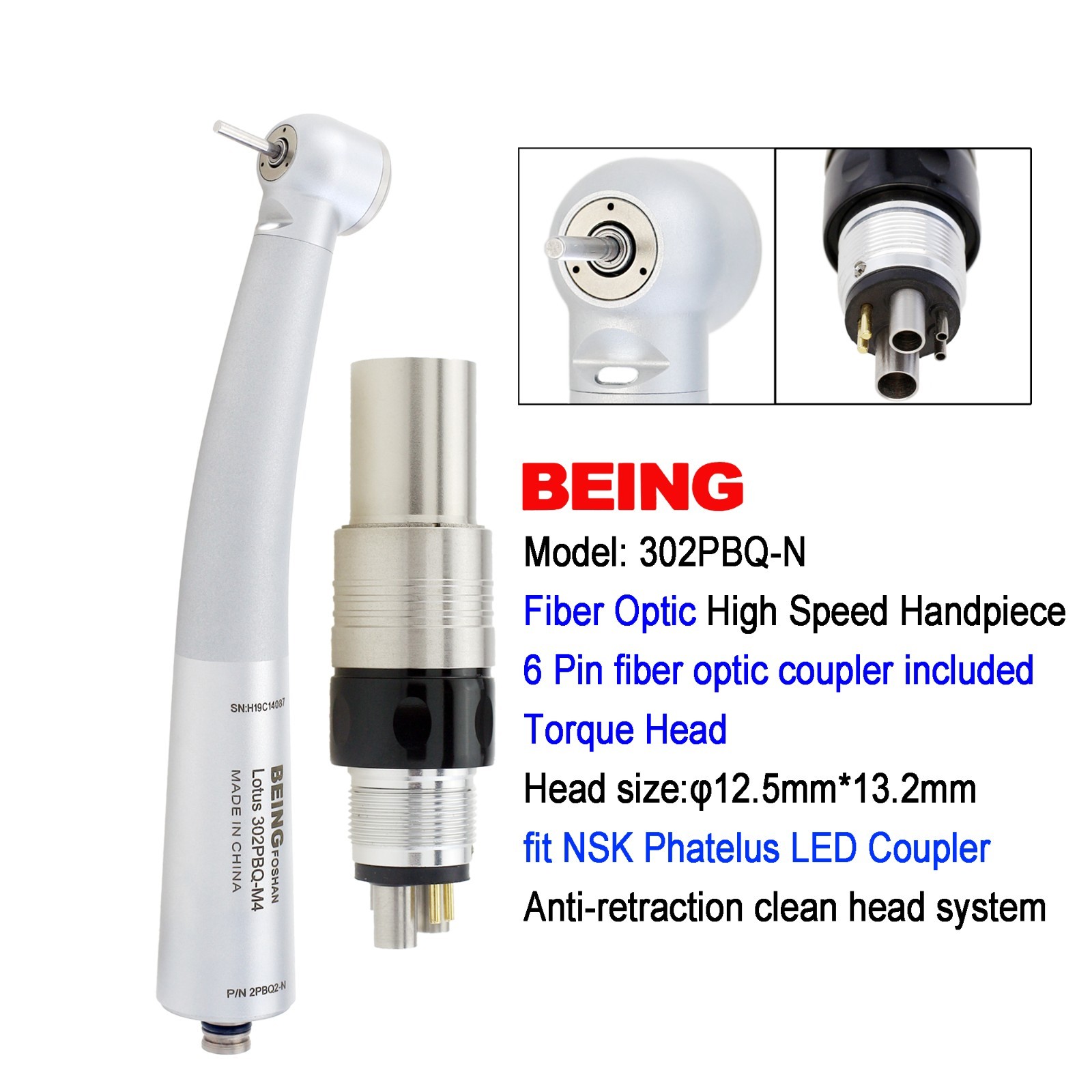 BEING High Speed Handpiece Turbine Dental Fiber Optic NSK Phatelus LED Coupler