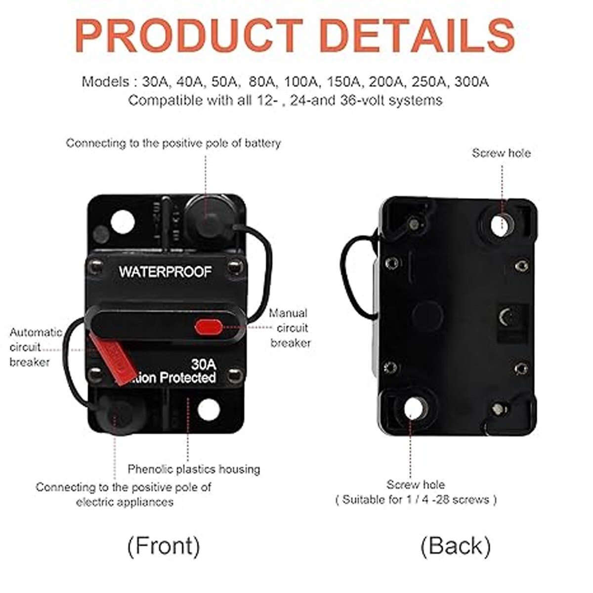 2 pcs 30A Automotive Marine Circuit Breaker with Manual Reset Surface-Mount