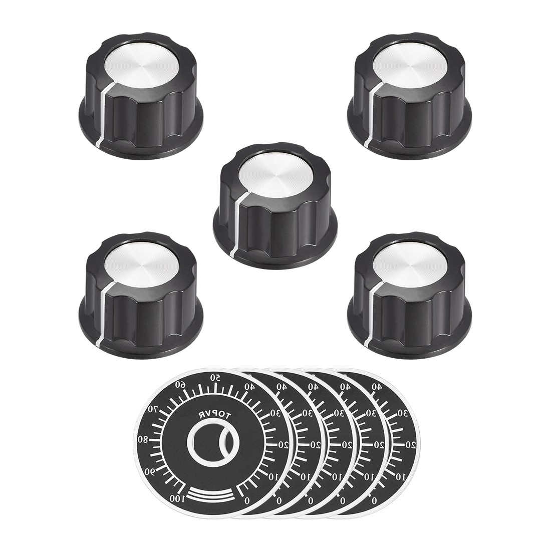 5pcs 6mm Insert Shaft Potentiometer Rotary Knob with 40mm 0-100 Dial Face Plate