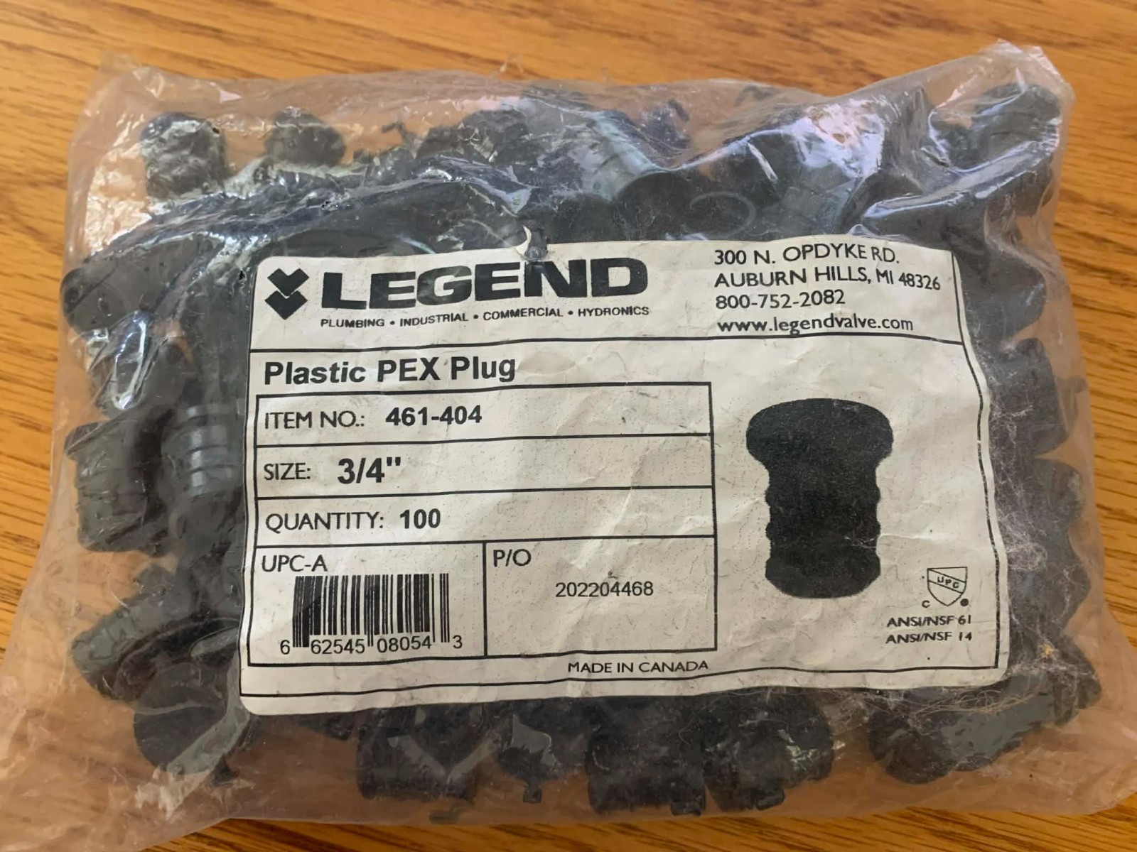 100 Pack – LEGEND Plastic PEX Plug – 3/4″ – Item # 461-404