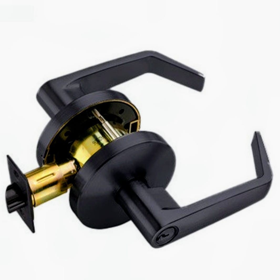 Falcon W-Series Storeroom Lever Lock Matte Black Self Closing with Keys