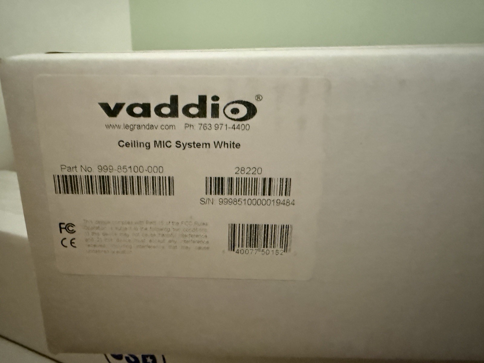 Brand New, Sealed Vaddio Ceiling-Mic System Conference Room, 999-85100-000.