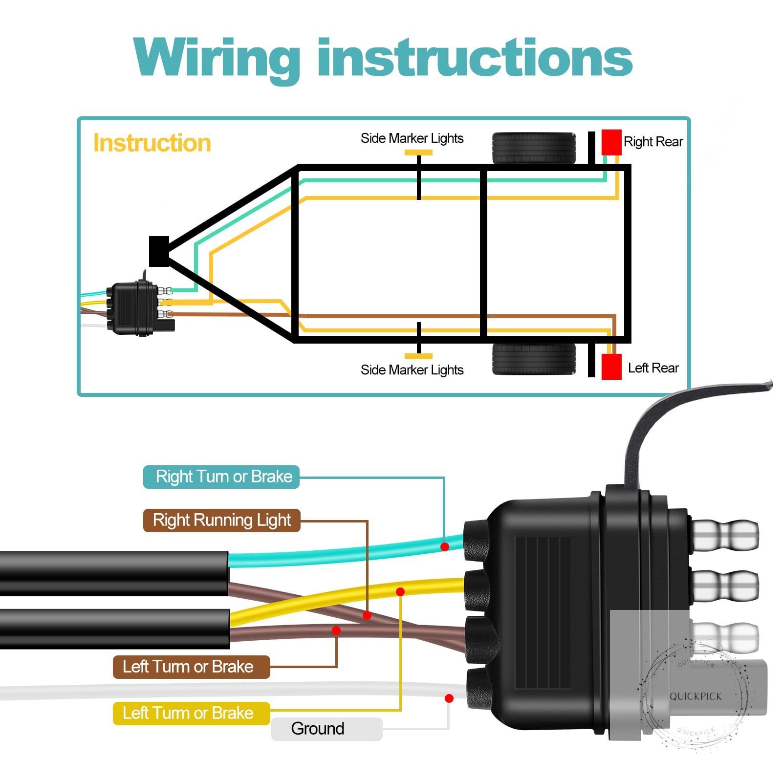 22FT 4 Pin 5 Wire Trailer Wiring Harness Protected by Nylon Net Tube Utility Pur