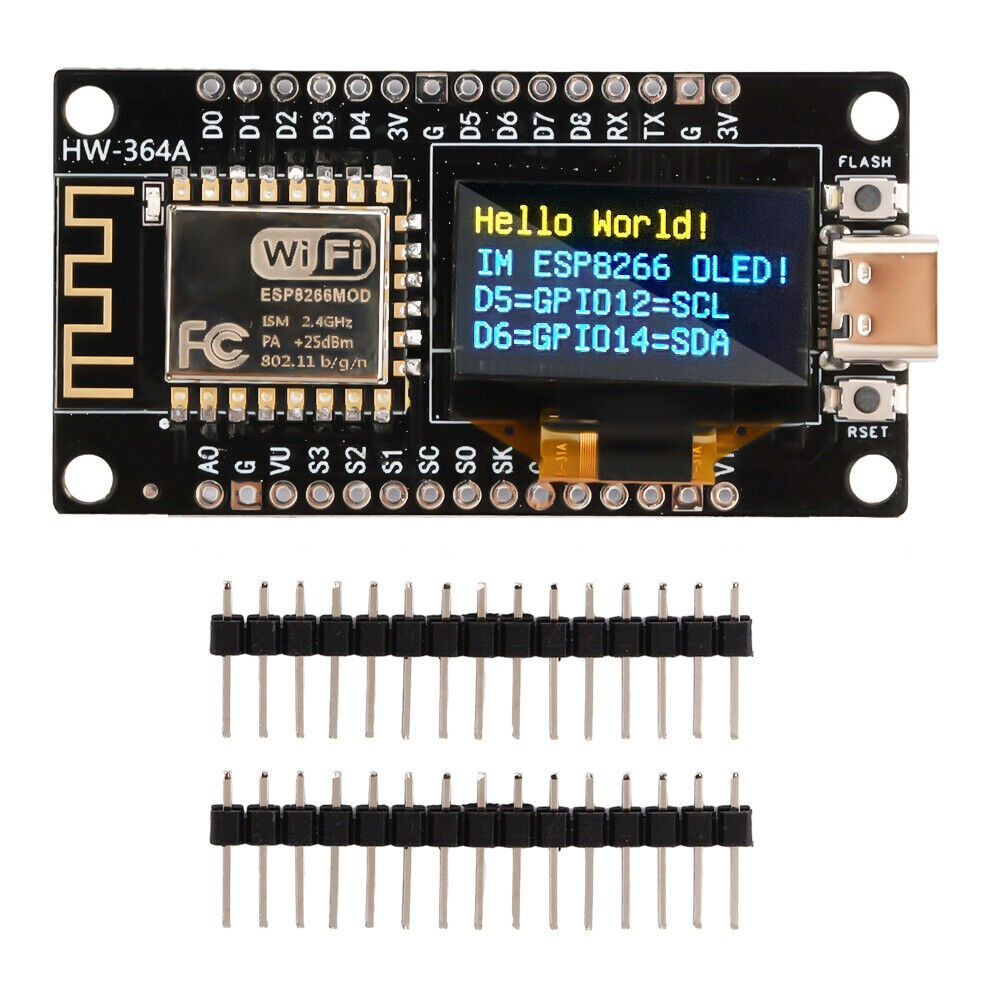 NodeMCU ESP8266 Board with 0.96″ OLED Display CH340 yellow blue WiFi Type C USB