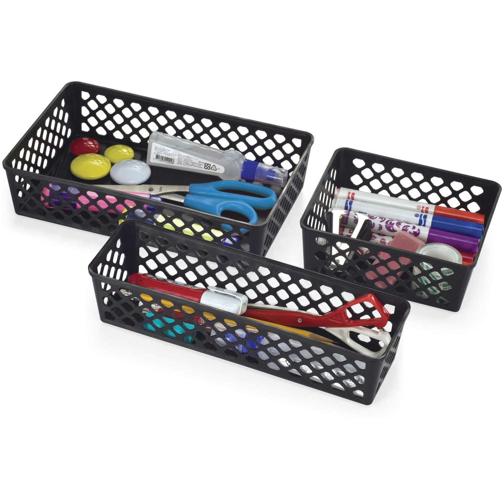 Officemate Recycled Supply Basket, Plastic, 6.13 x 5 x 2.38, Black, 3/Pack