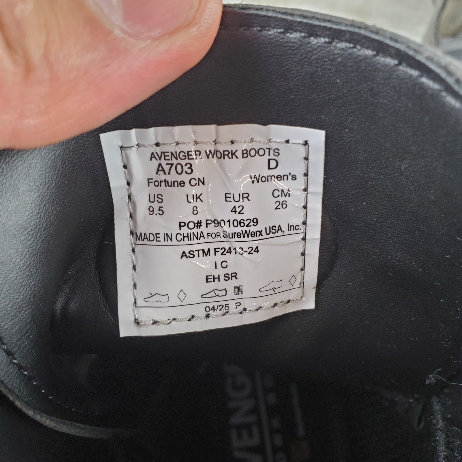 Avenger Fortune Womens Work Boots Sz 9.5 D Black Shiny Patent Leather Lace-Up