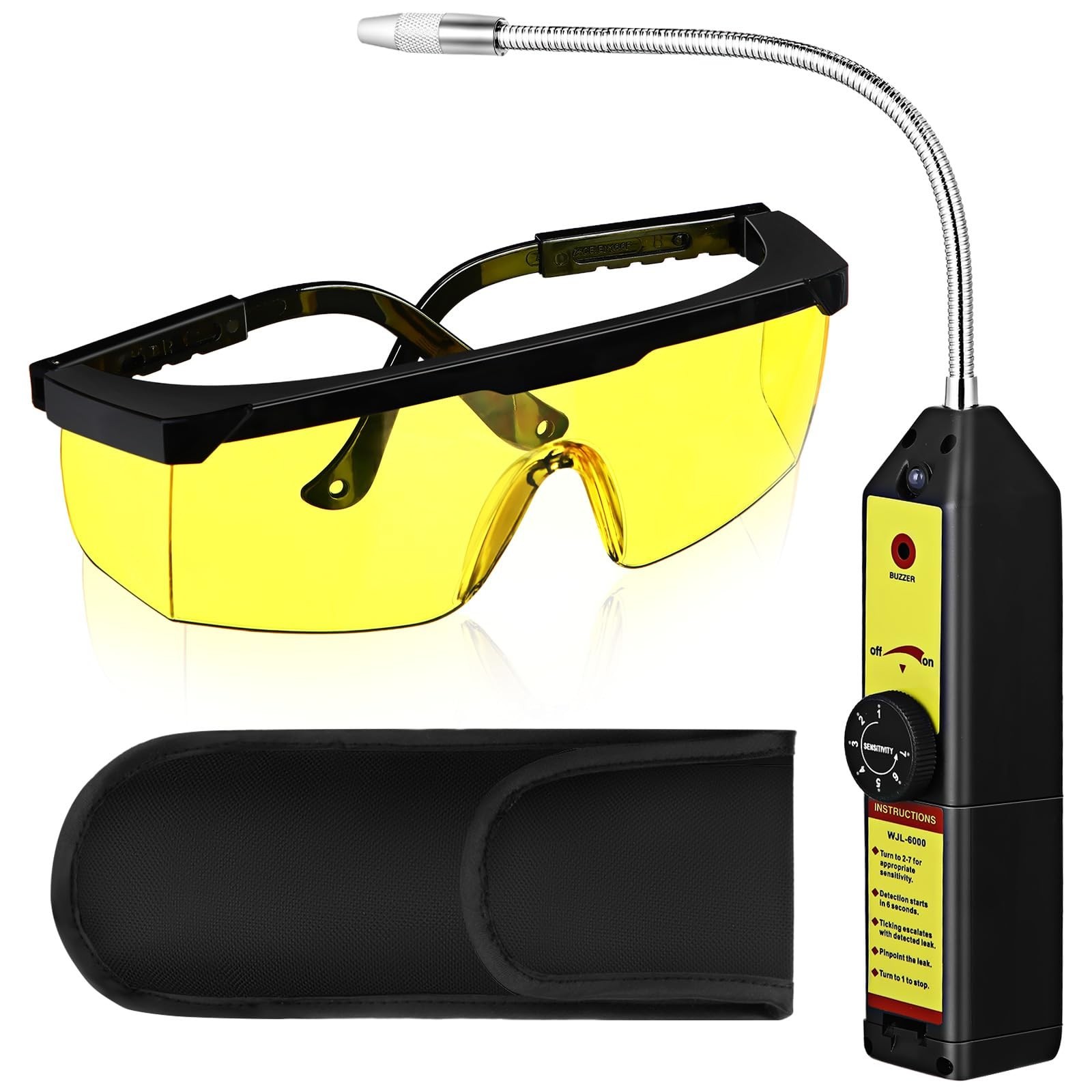 Automotive AC Leak Detector Kit, Electronic Refrigerant Sniffer, UV Glasses, R13