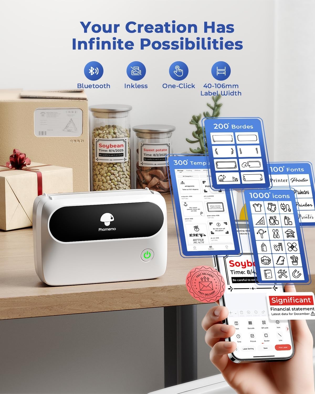 Phomemo M421 Shipping Labels Printer 4 x 6 Label Printer Thermal Printer USPS