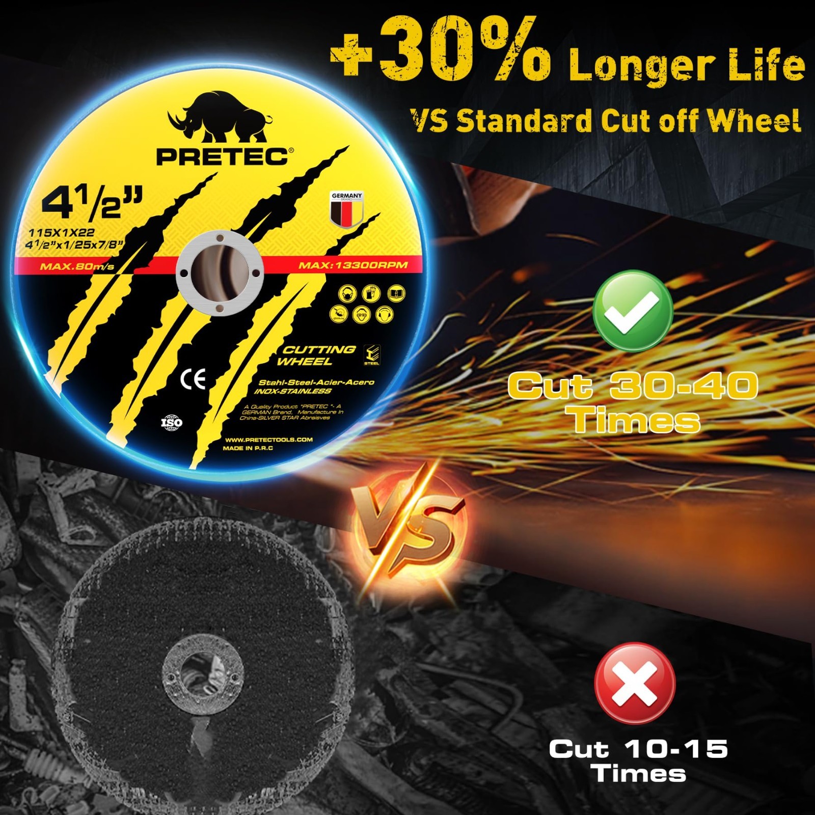 55 Pack 4-1/2 Inch Cut-Off Wheels Metal Stainless Steel Discs for Angle Grinder