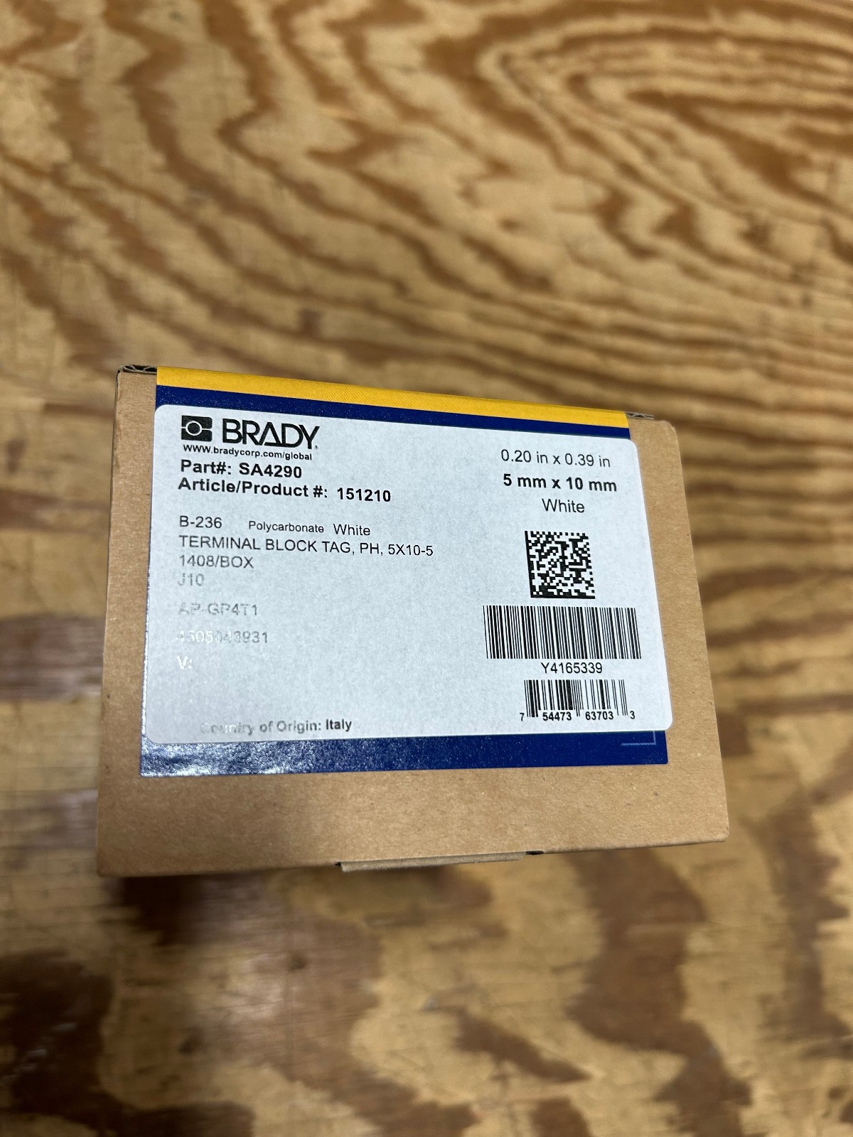 BRADY SA4290 J1000 TERMINAL BLOCK TAGS 5X10MM, 5MM PITCH BOX OF 1408 *NEW!*