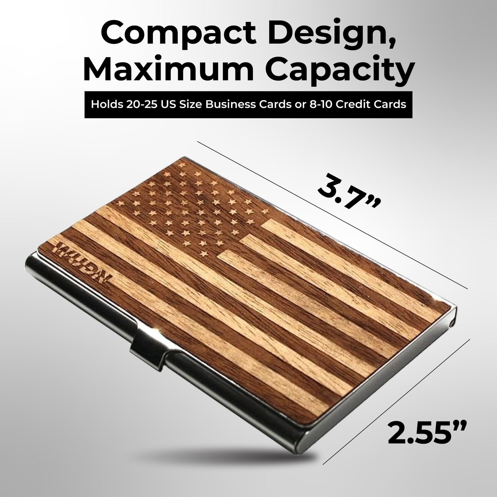 WUDN Handcrafted Wooden Business US Card, American Flag in Mahogany