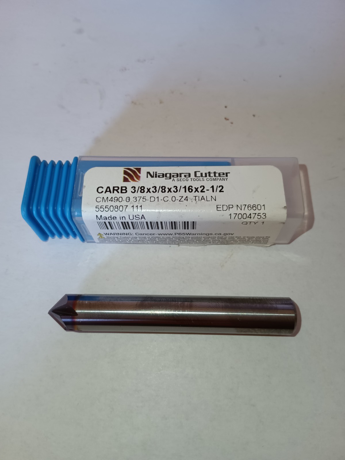 Niagara Cutter CM490-0.375-D1-C.0-Z4 TiAlN solid carbide 90°. chamfer mill