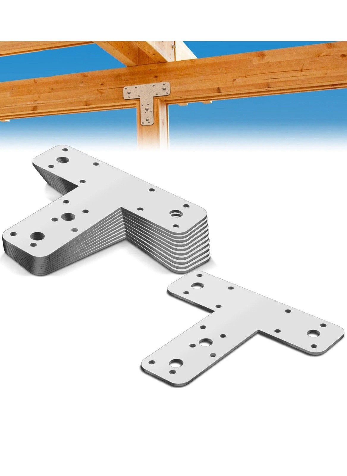12 PCS Shimeyao T Post Bracket Flat Tee Mending Plate Galvanized Steel 3/32 Inch