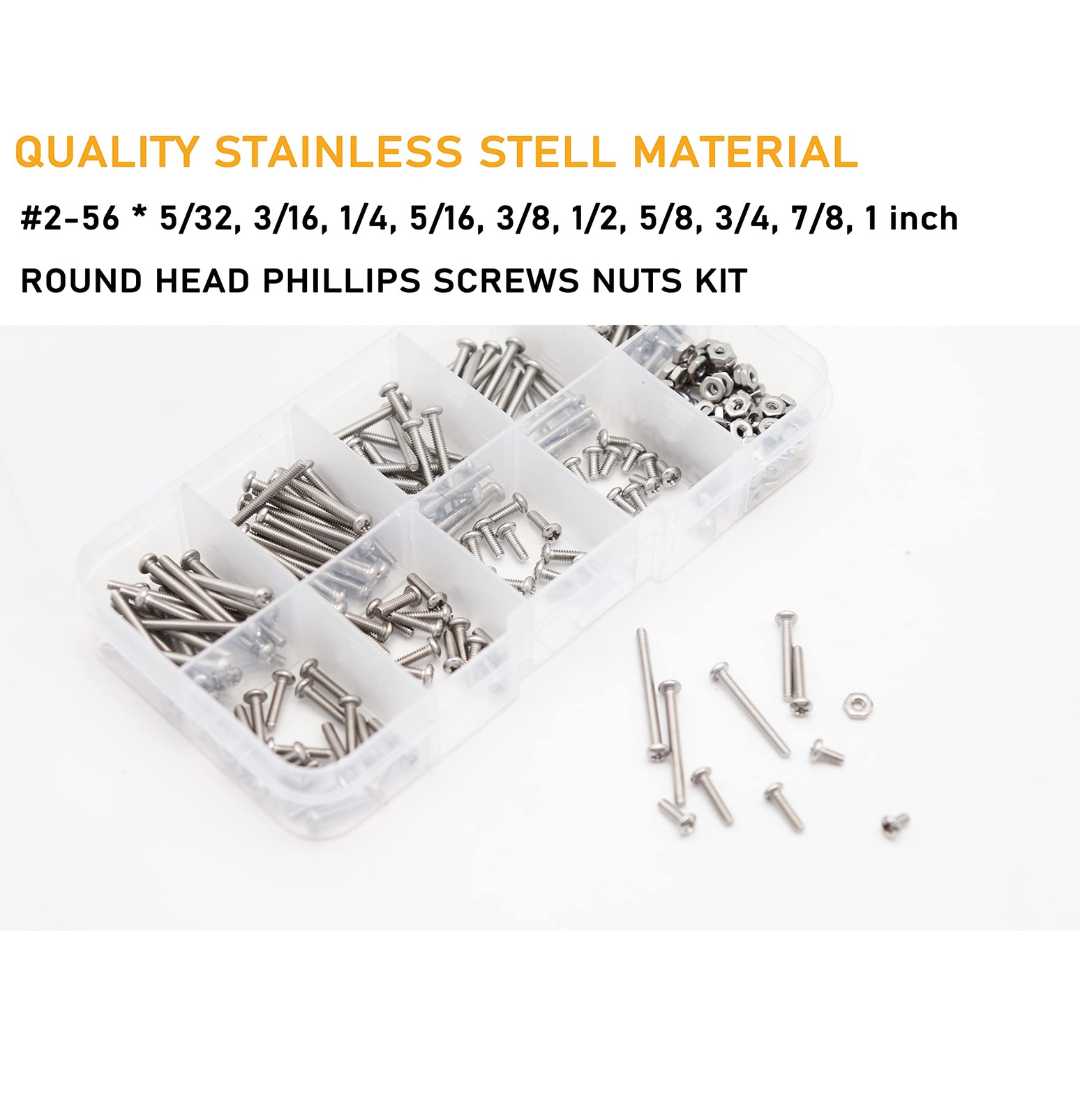 binifiMux 300pcs 2-56 Pan Phillips Machine Screws Hex Nuts Assortment Kit,5/3…