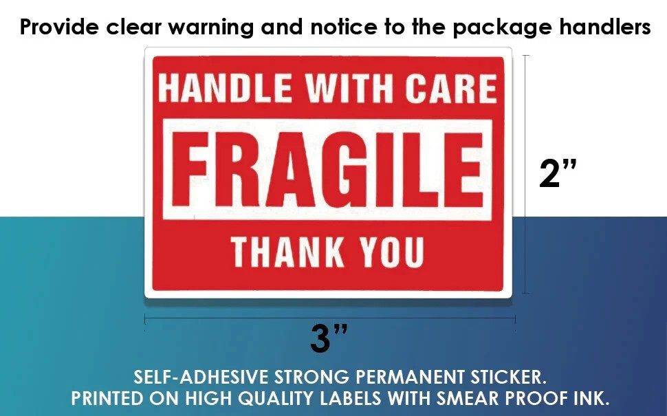 Fragile Stickers 1 Roll 500 2×3 Fragile Label Sticker Handle With Care Mailing