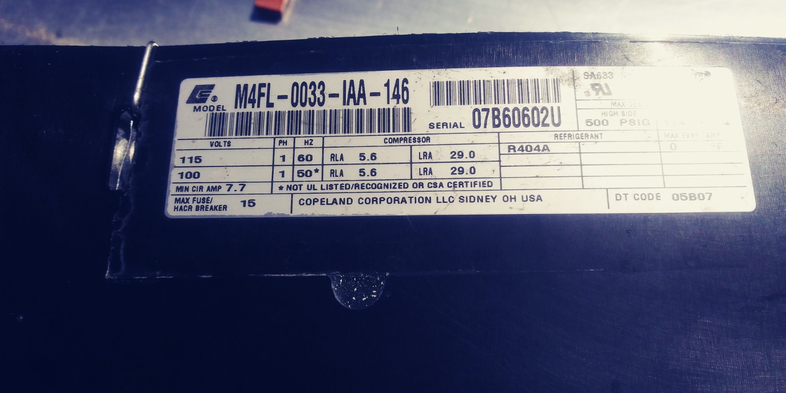 Copeland M4FL-0033-IAA-146 Condensing Unit AFE11C4E-IAA-901 Compressor