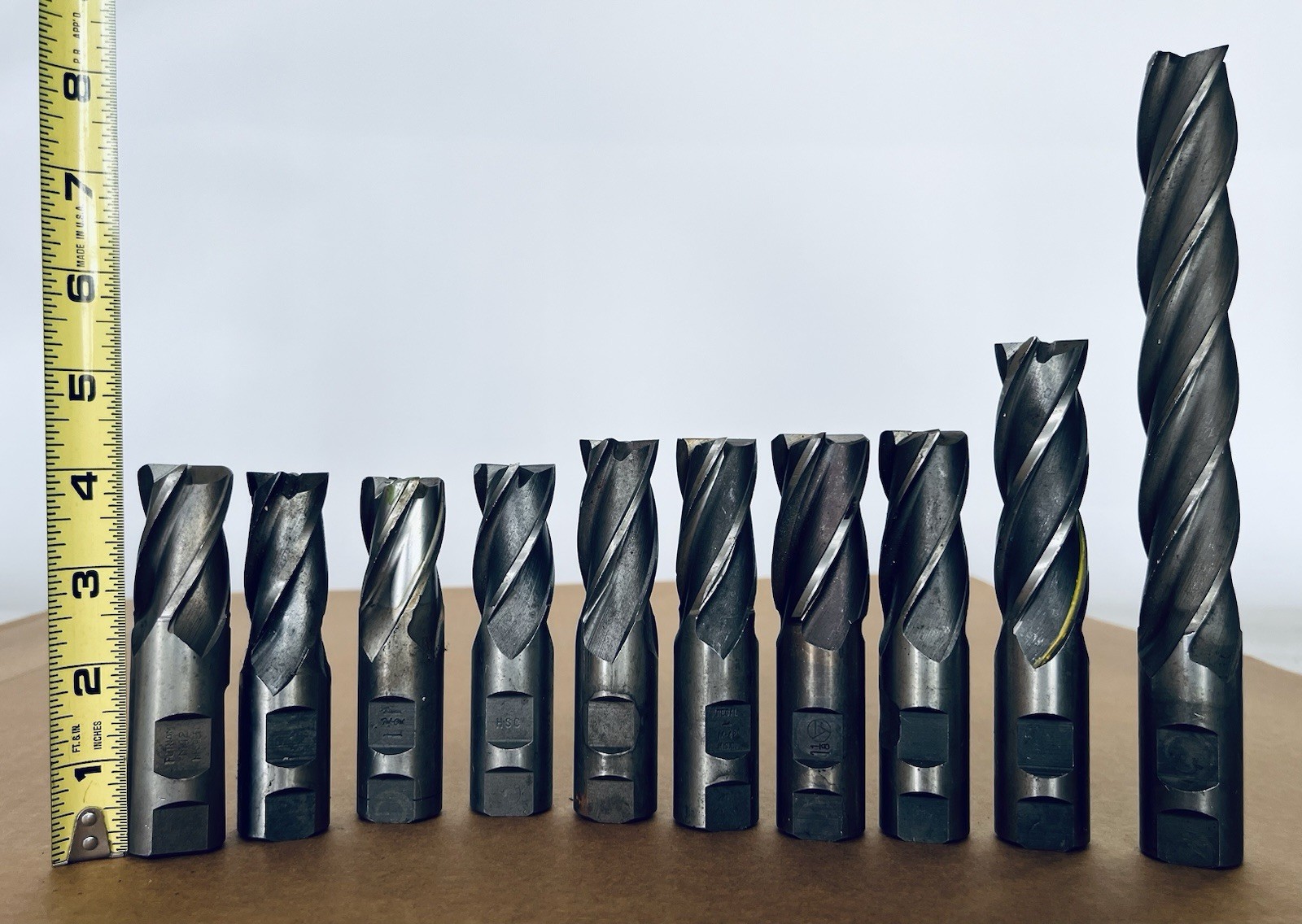 Lot of 9 Corner Radius End Mills 1” Diameter 4 Flute & One 1 1/8 Diameter