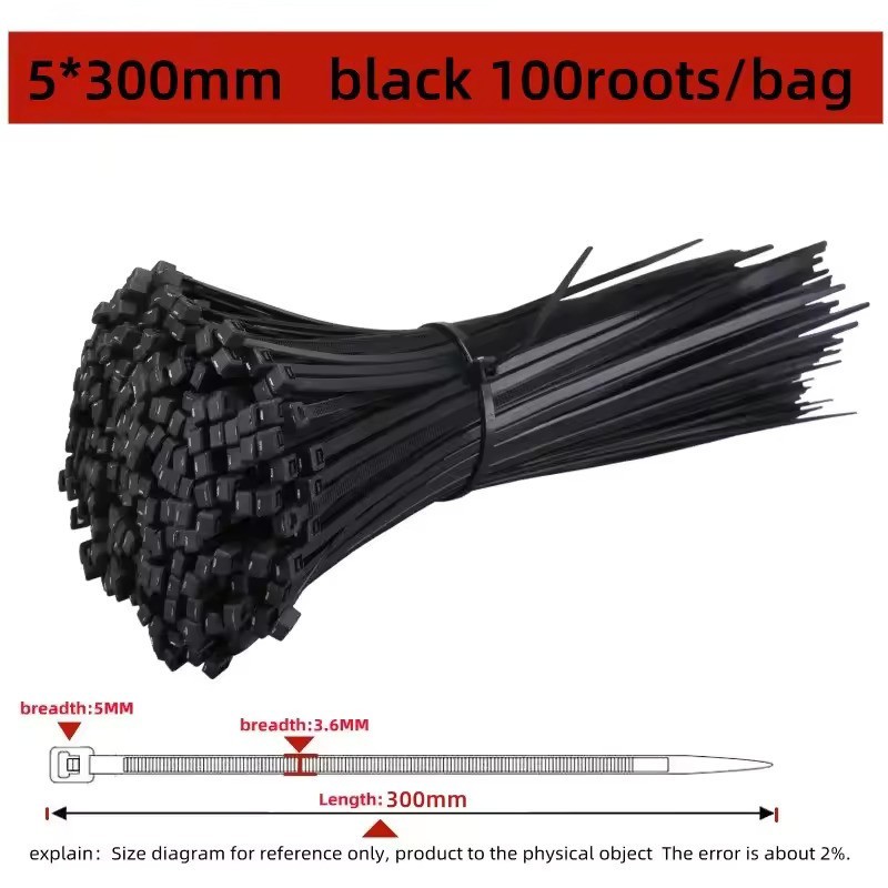 Nylon Zip Ties Black Heavy Duty Cable Ties Self Locking Wire Wrap Strap 100 Pcs
