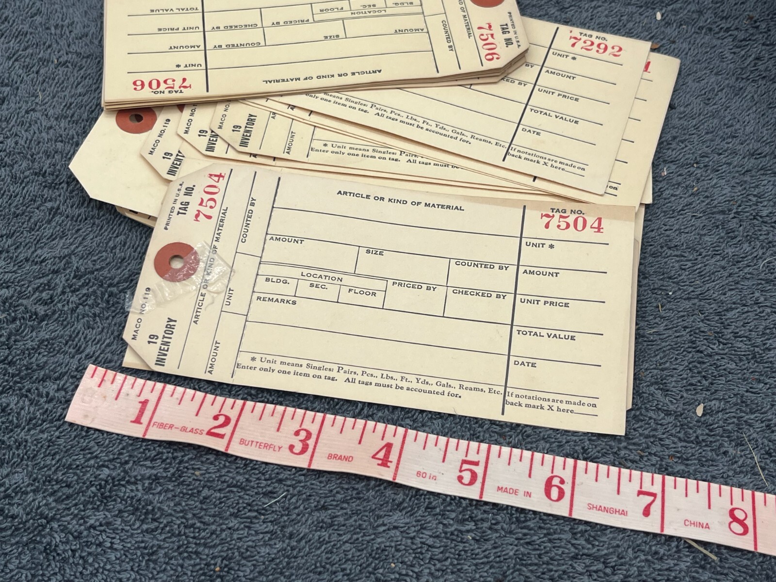 vintage deadstock inventory store label tags office antique numbered lot 50