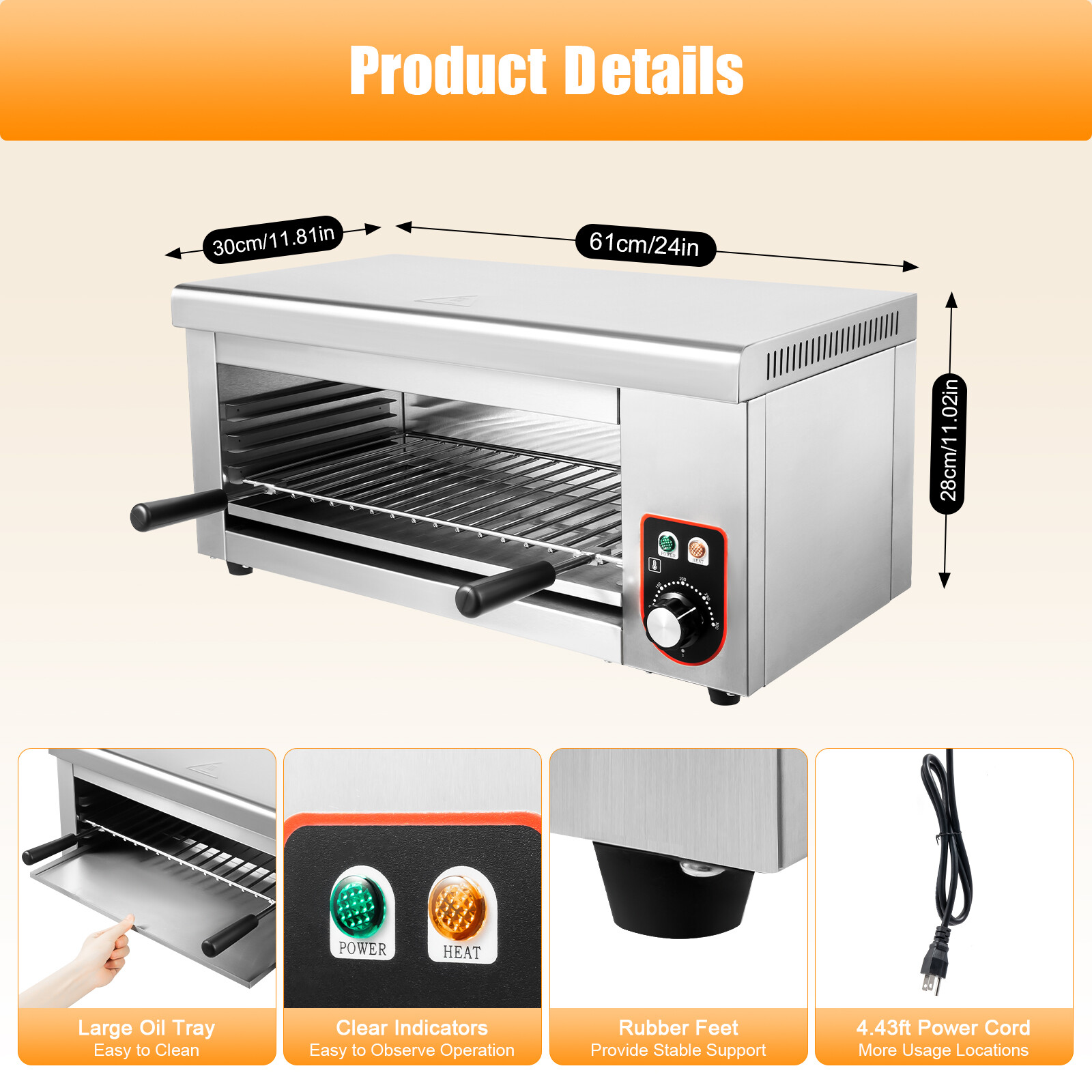 Electric Cheese Melter, Stainless Steel Adjustable temperature Cheese Melter BBQ