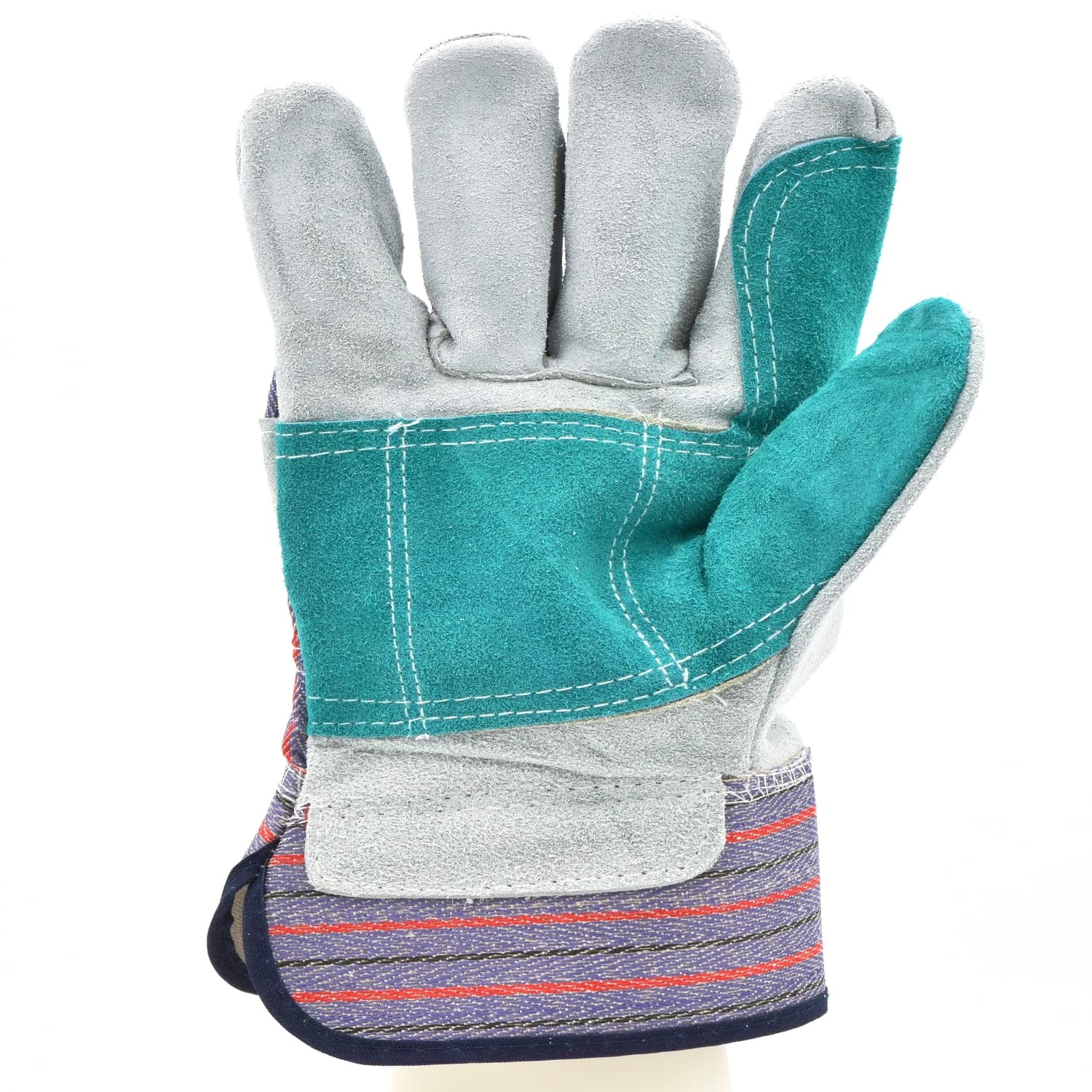 Work Gloves Premium Suede Double Palm & Index Finger 5 Pair Large 5215L-5 Grey