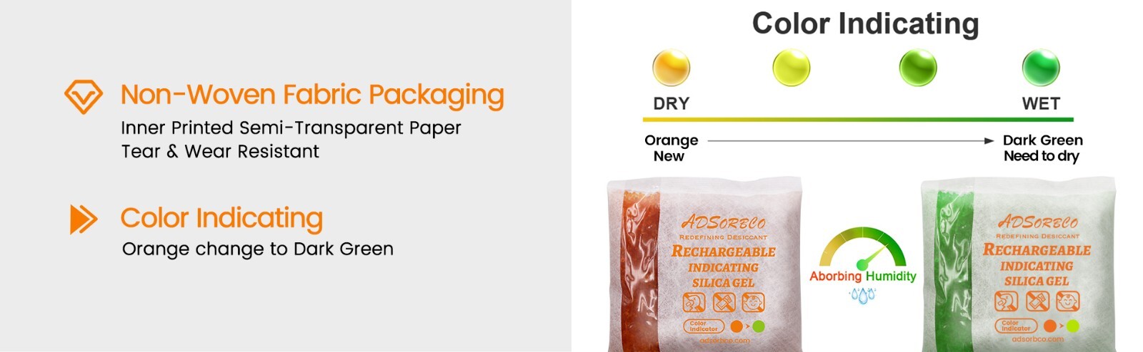[200g 5p]Adsorbco Rechargeable Desiccant Packs, Indicating Silica Gel Packets