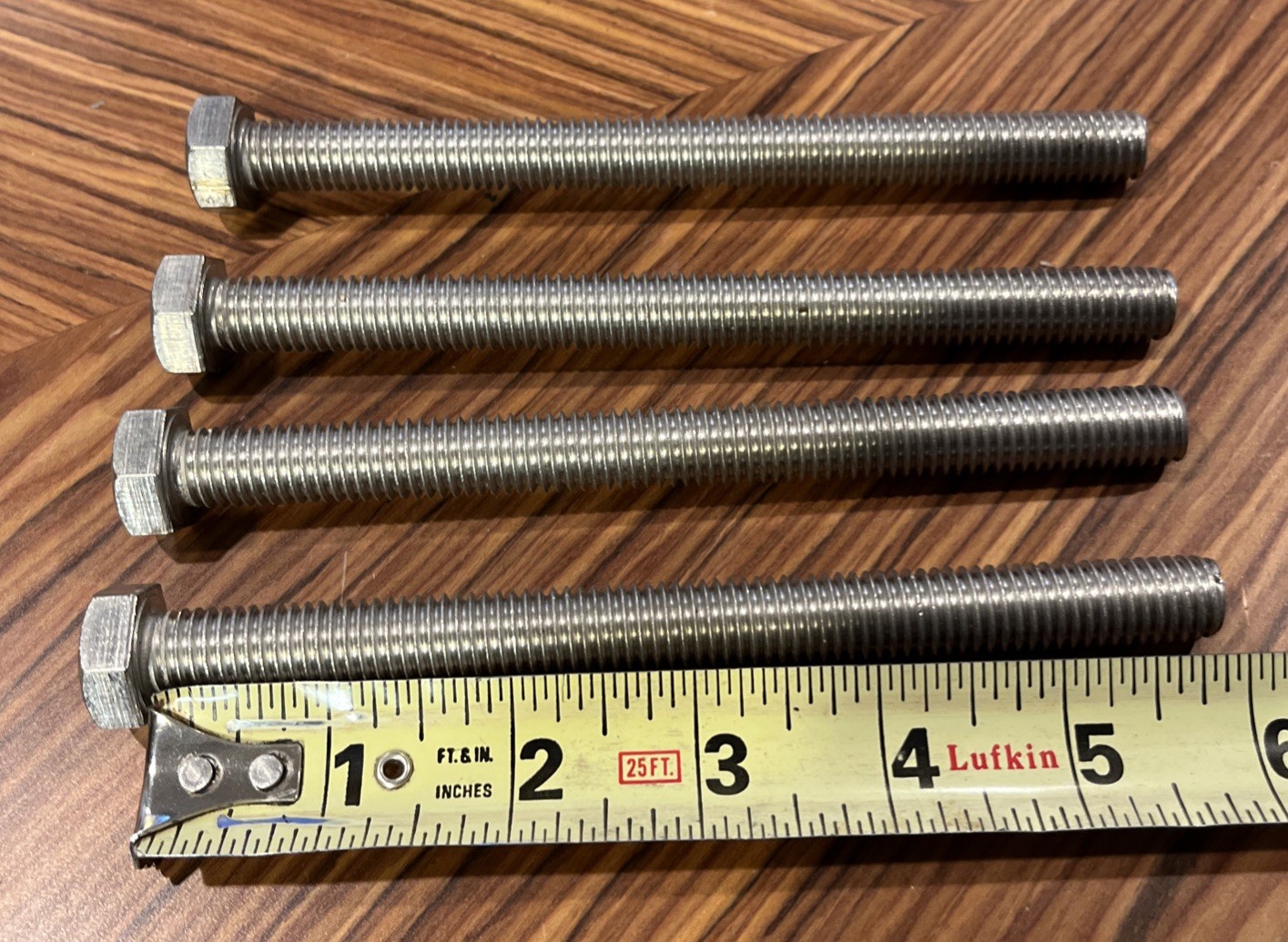 1/2-13 x 6″ Hex Tap Bolts Cap Screws 316 Stainless Steel Fully Thread Qty 4