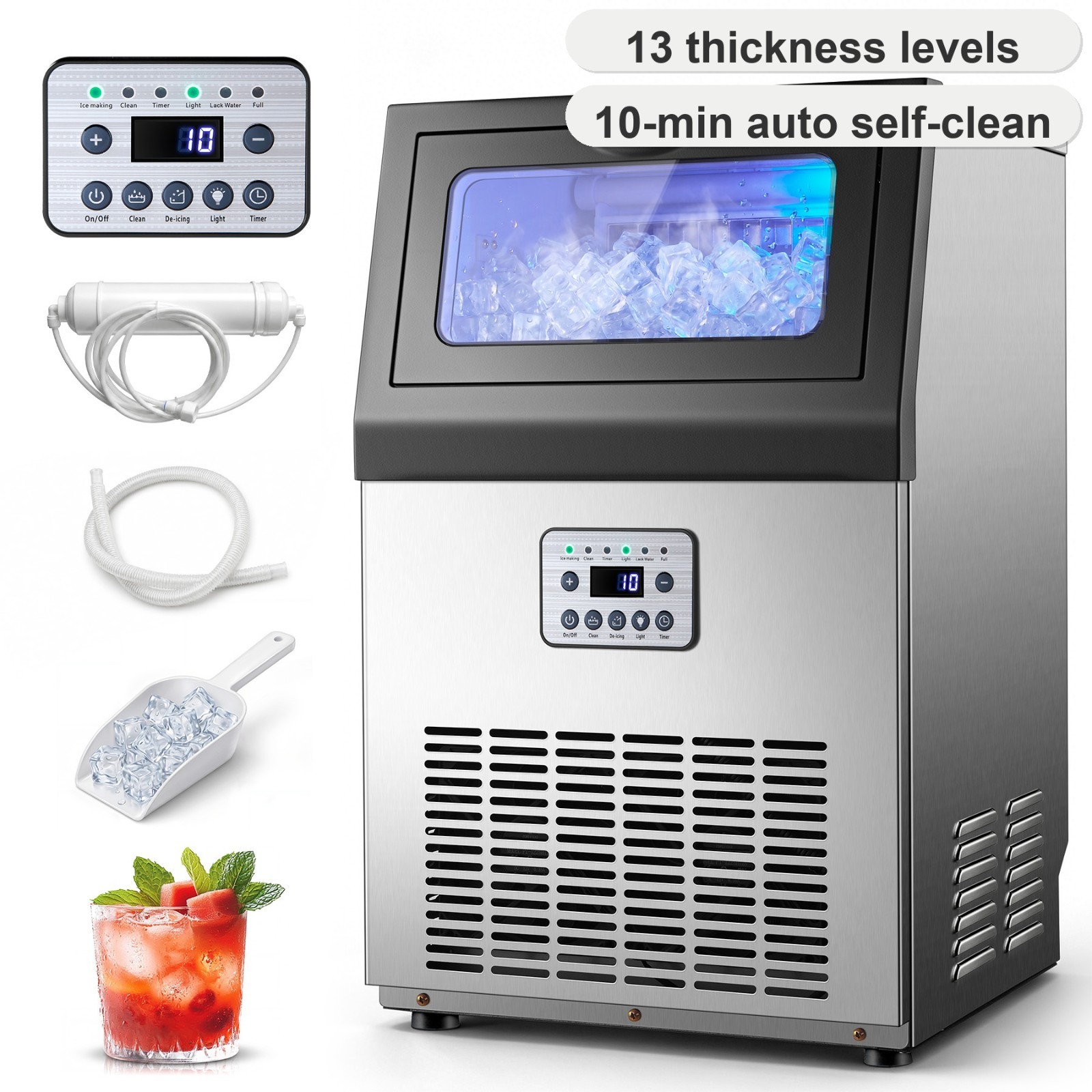 Zomagas 80lbs Commercial Ice Machine 32Cube 14Min 18lbs Storage Auto Clean Timer