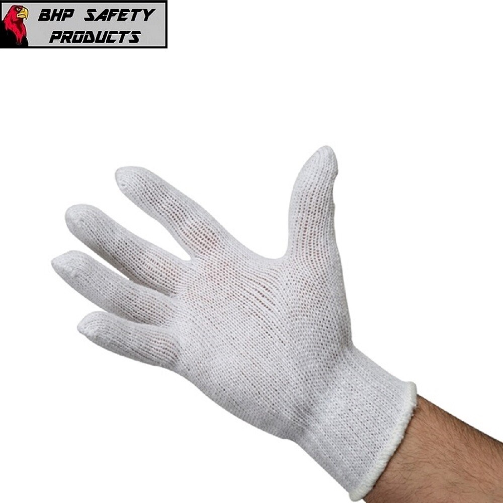 12 PAIR 1 DOZEN WHITE STRING KNIT POLY COTTON WORK GLOVES PAIRS NEW