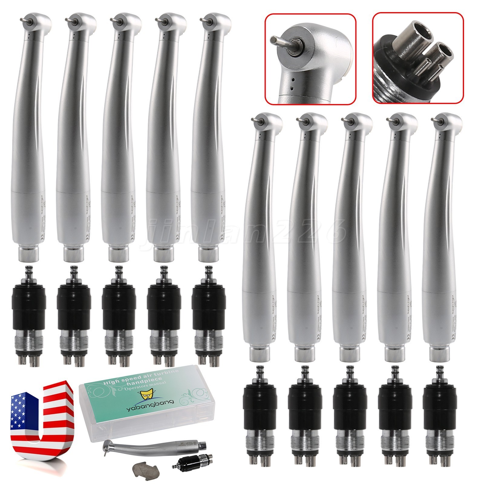 10*NSK Style Dental High Speed Handpiece Push Button 4 Hole Quick Coupler YBNK4