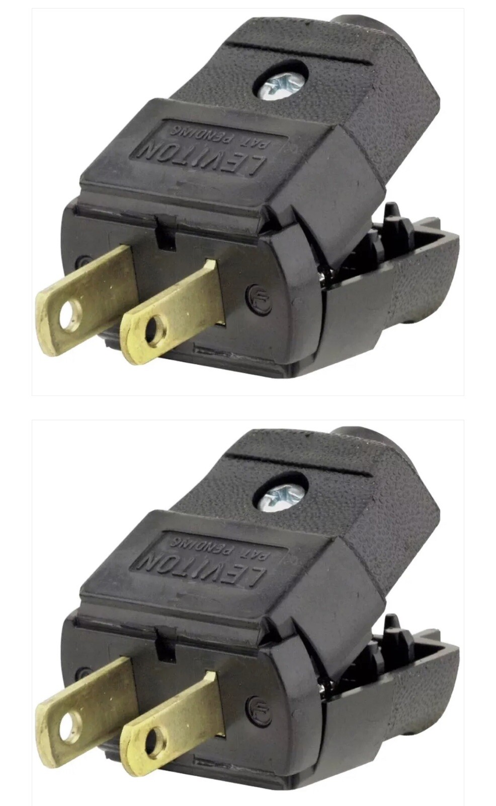 2-Pack, Leviton 2-Prong Replacement Plug, Black Polarized, 101-2EP 15A 110V 120V