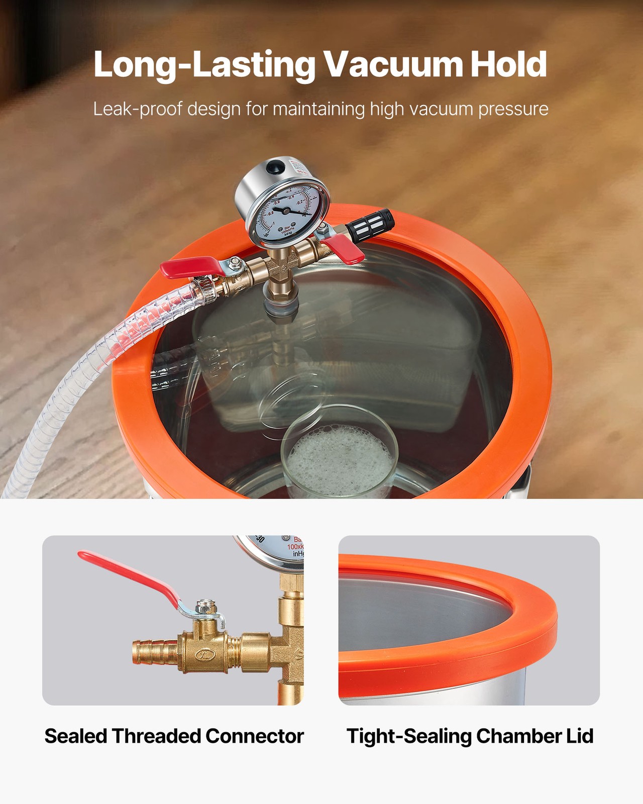 VEVOR 3.5 CFM Single Stage Vacuum Pump 3 Gallon Stainless Degassing Chamber Kit