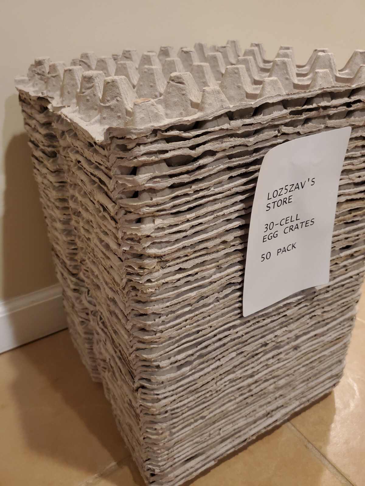 30-Cell Stackable Egg Crates, Pulp Fiber 50pack, Cartones de huevo