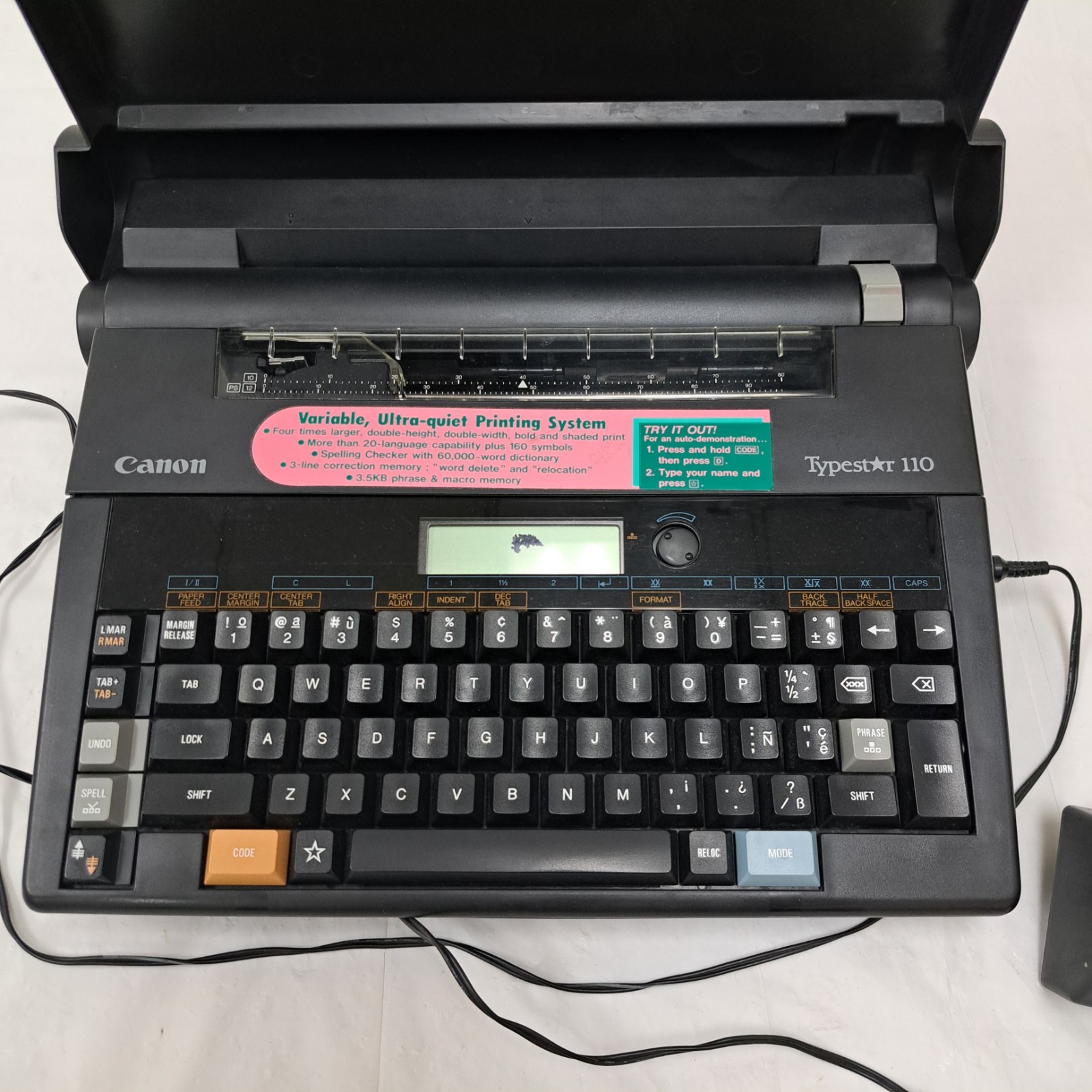 Canon Typestar 110 Black Portable Electronic Typewriter Tested Works