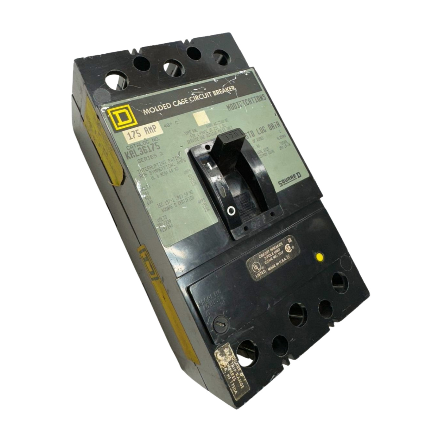 Square D KAL36175 Molded Case Circuit Breaker, 3-Pole, 175A, 600VAC, 250VDC