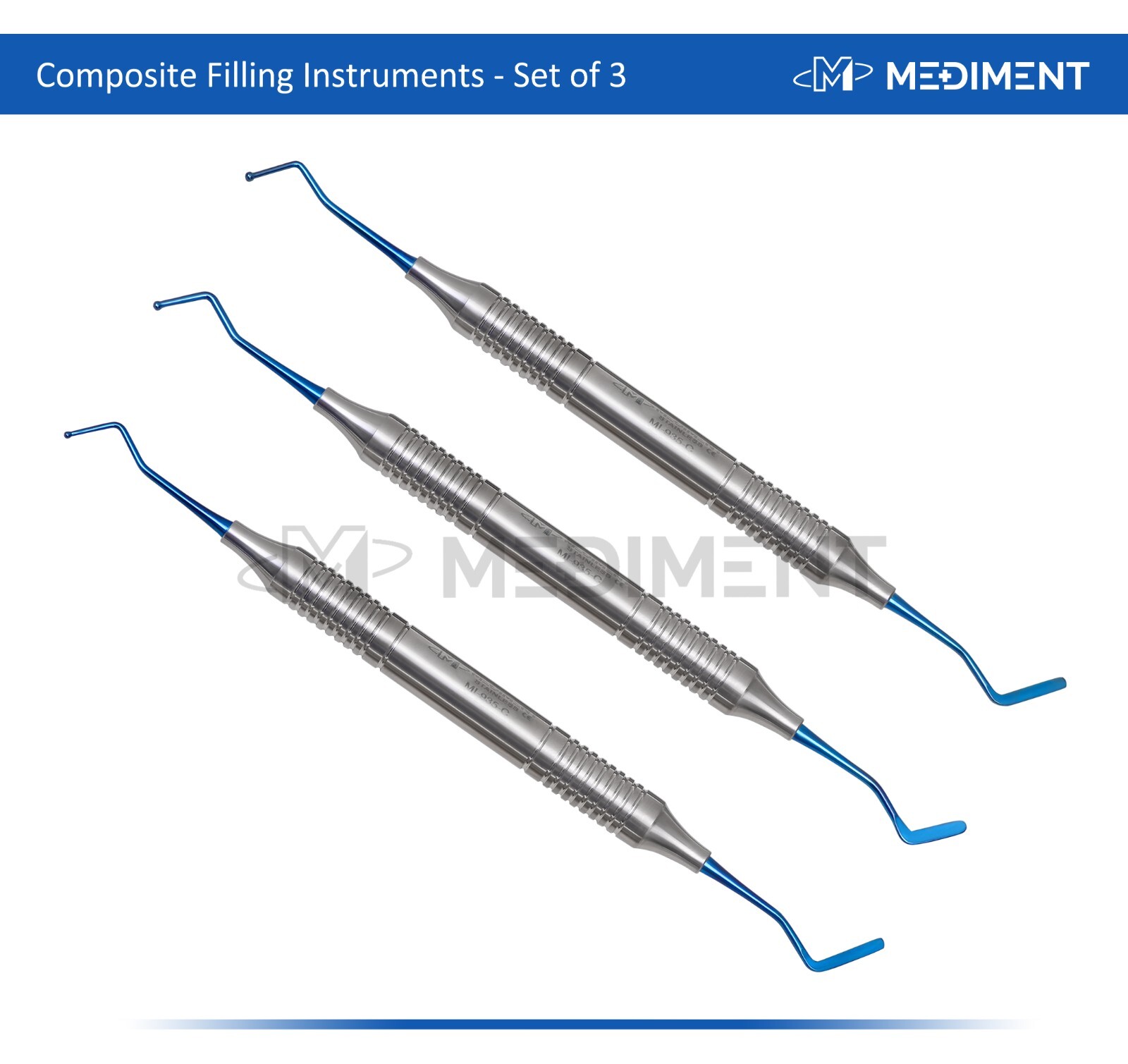 3 Pcs Dental Composite Filling Instrument Blue Titanium Coated Restorative Kit