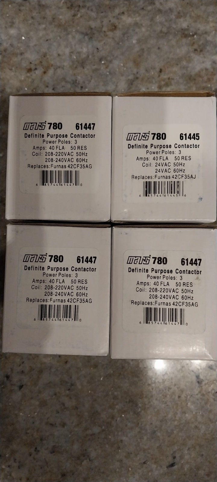 (4) MARS 40A CONTACTOR 208V COIL, P/N 61447