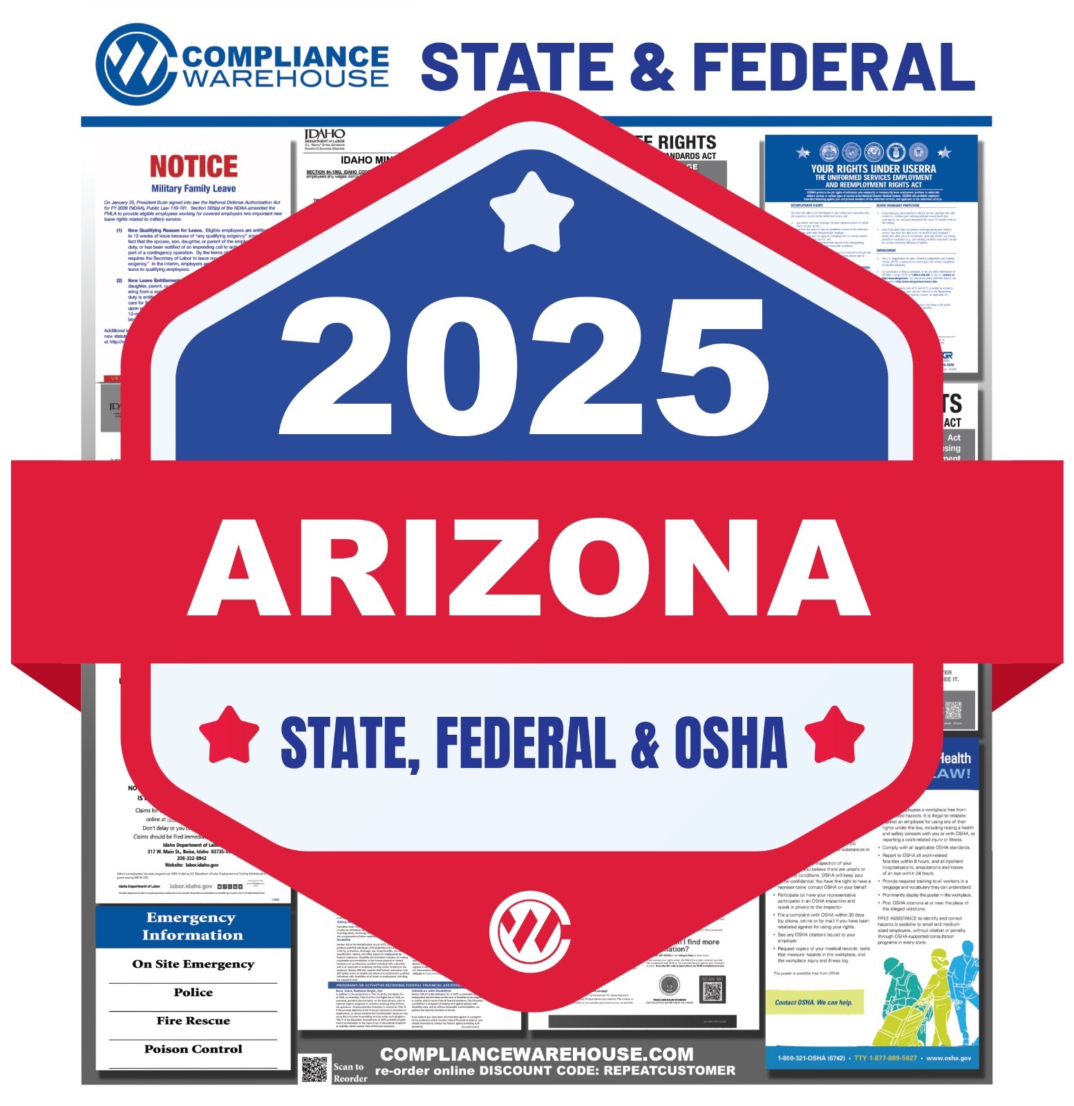 2025 Arizona AZ State/Fed Labor Law All In 1 Compliance Poster Paper/Laminated