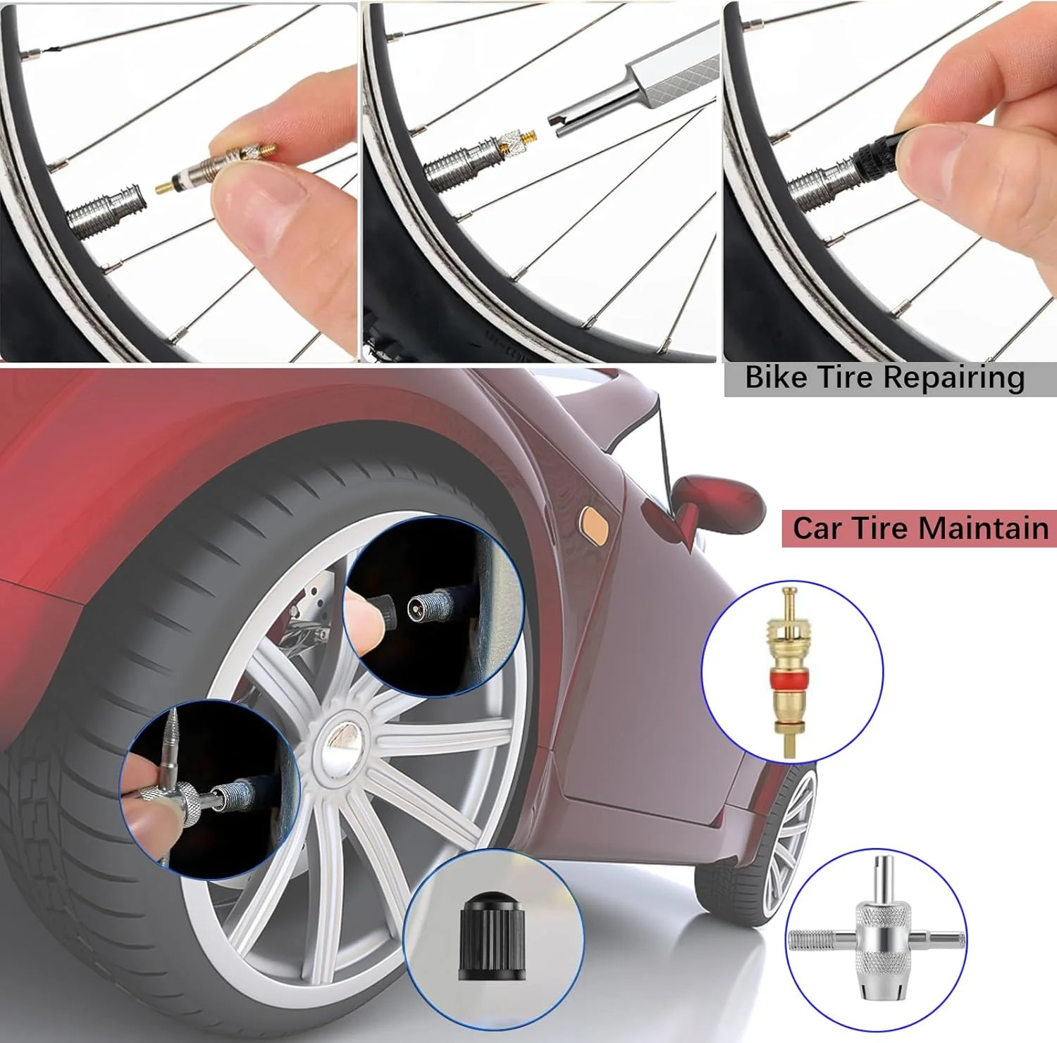 Tire Valve Stem Removal Tool Kit R134A R12 A/C Schrader Valve Stem Core Remover