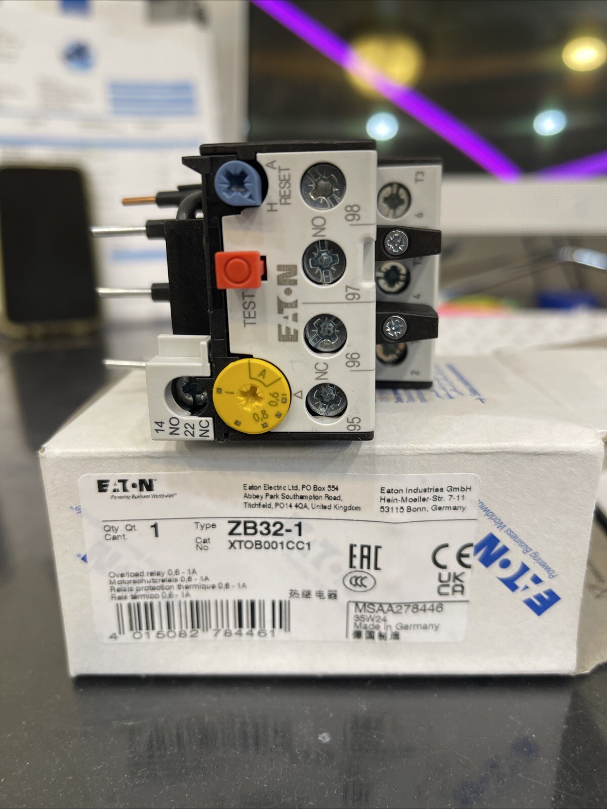 Eaton XTOB001CC1 Overload Relay 0.6-T0 1 AMPS MOELLER ZB32-1
