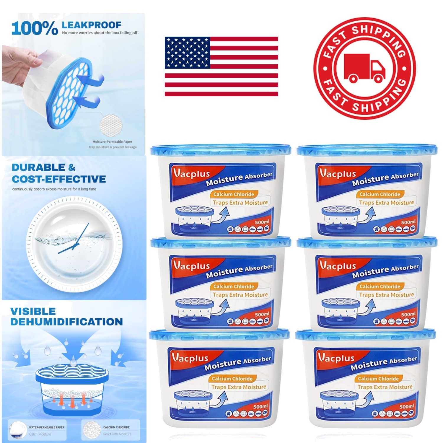 Moisture Absorbers 6 Pack Portable Humidity Remover 10.5 Ounces Fragrance Free
