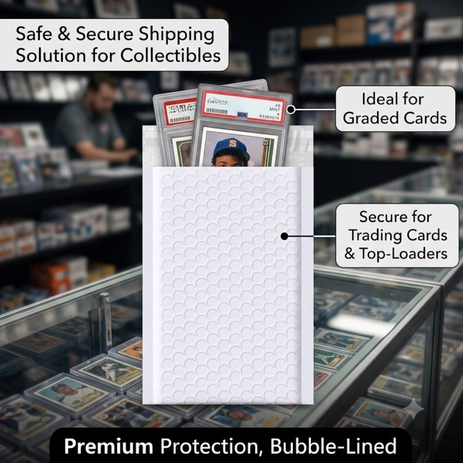 100 of #000 4×8 (4×7) Poly Bubble Mailer Trading Card Padded Envelope Shippers